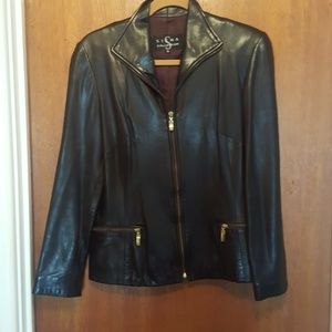 Lambskin leather brown jacket